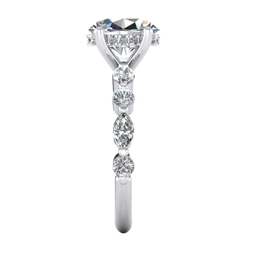 Hidden Halo Oval Diamond Lady's Ring With Round & Marquise Accents
