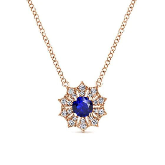 Rose Gold Round Sapphire Pendant Necklace Star Style 1 Carat - Gemstone Pendant-harrychadent.ca