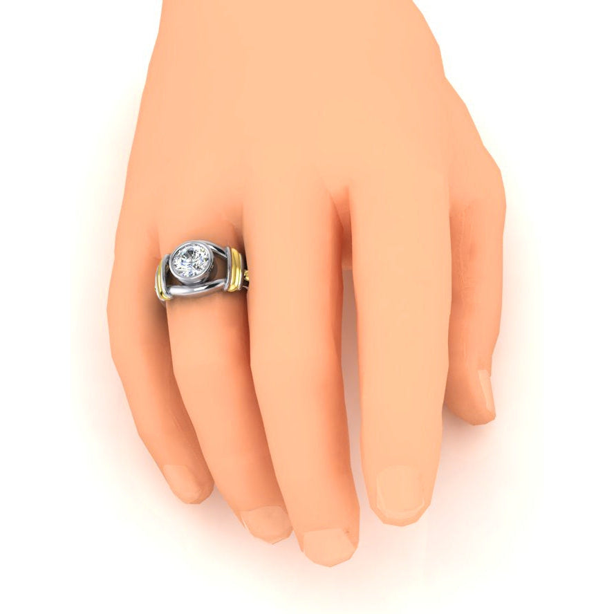 Two Tone Diamond Solitaire Mens Ring Bezel Set 2 Carats - Mens Ring-harrychadent.ca