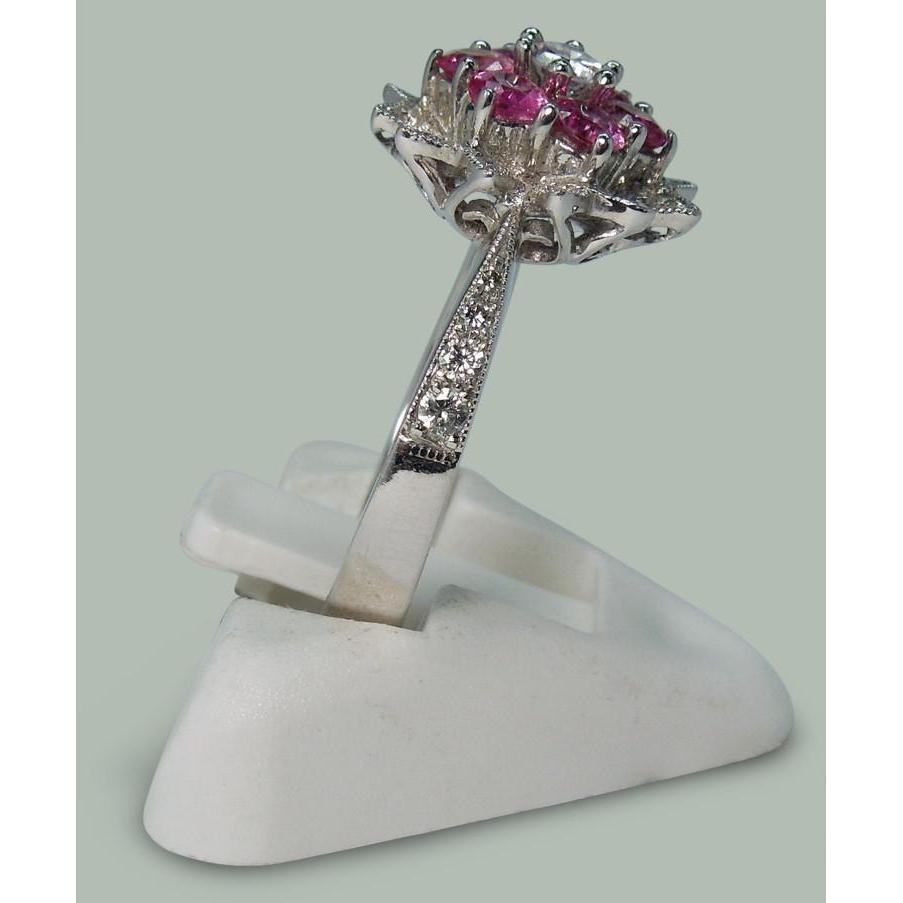 Natural Earth Mined Diamonds & Pink Sapphires 1.15 Ct. Flower Style Ring White Gold 14K-harrychadent.ca