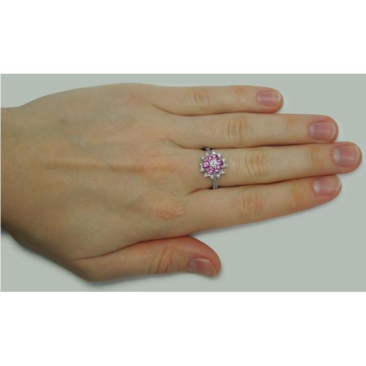 Natural Earth Mined Diamonds & Pink Sapphires 1.15 Ct. Flower Style Ring White Gold 14K-harrychadent.ca