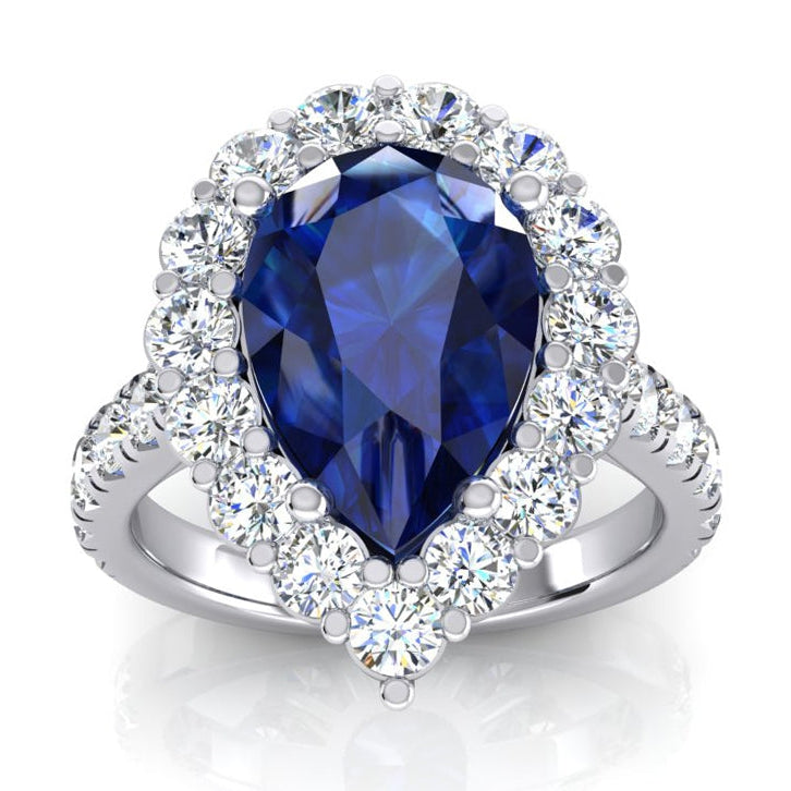 Halo Gemstone Ring Pear Blue Sapphire Gold Womens Jewelry 8 Carats - Gemstone Ring-harrychadent.ca