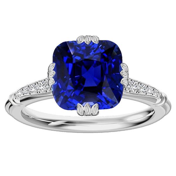 Gemstone Cushion Sapphire Ring 3.50 Carats Triple Prong Diamonds - Gemstone Ring-harrychadent.ca