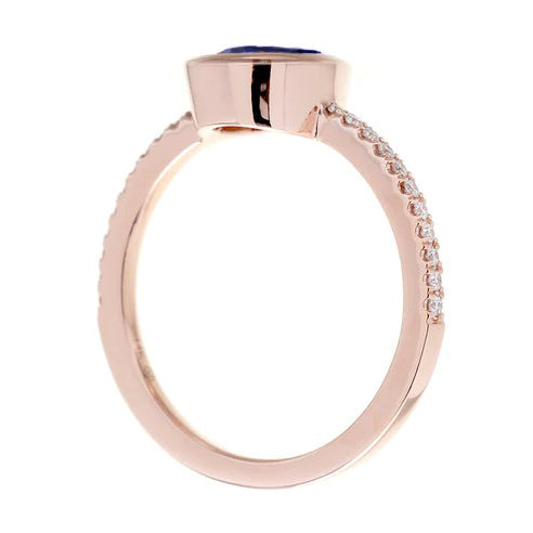 Blue Sapphire Solitaire Ring Bezel Set With Diamonds Gold 3.50 Carats - Gemstone Ring-harrychadent.ca
