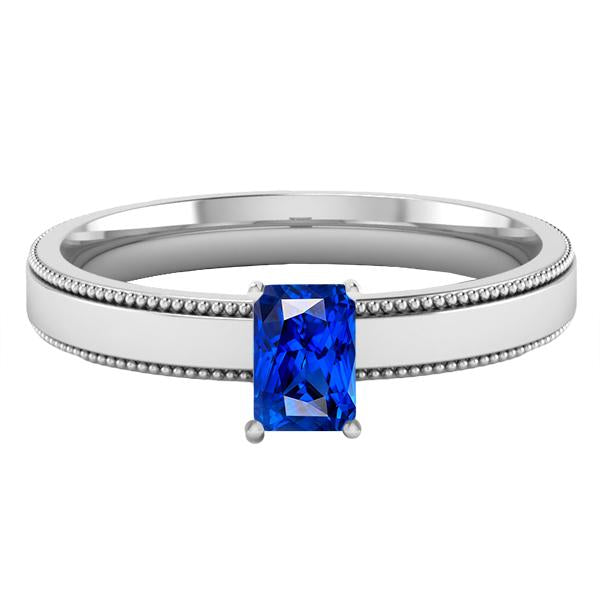 White Gold Men's Ring Solitaire Ceylon Sapphire 1.50 Ct Milgrain Shank
