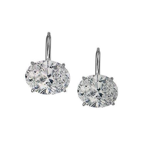 White Gold 2 Ct Shepherd Hook East West Style Oval Diamond Earrings - Drop Earrings-harrychadent.ca