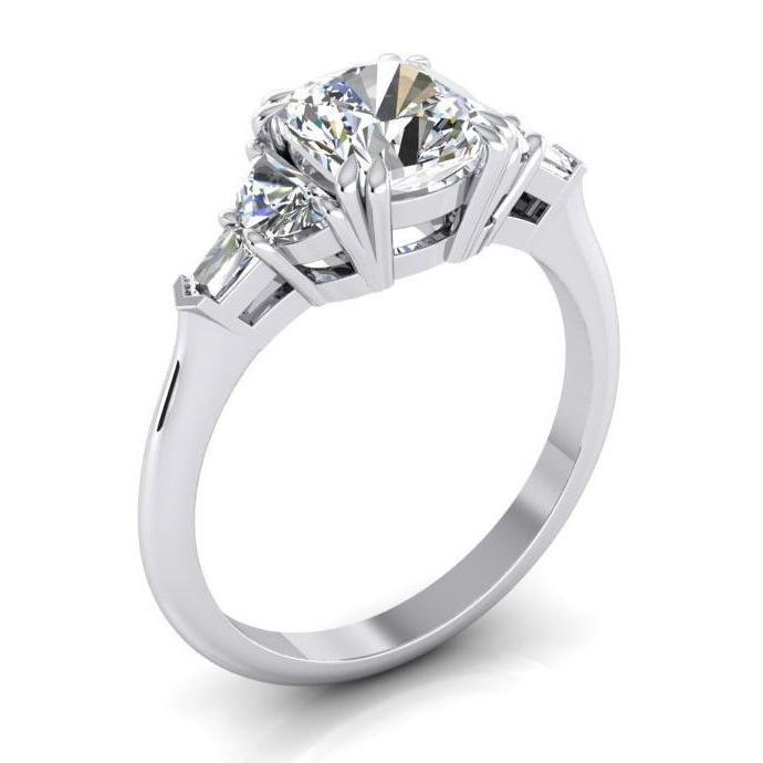 3 Ct Cushion Cut Half Moons Baguette Diamond Ring Excellent Cut 14K - Engagement Ring-harrychadent.ca