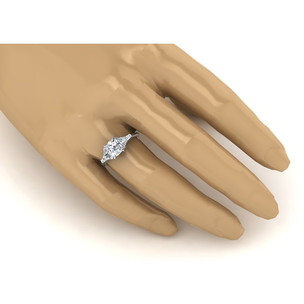 3 Ct Cushion Cut Half Moons Baguette Diamond Ring Excellent Cut 18K - Engagement Ring-harrychadent.ca