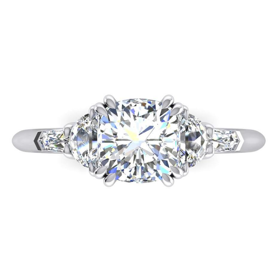 3 Ct Cushion Cut Half Moons Baguette Diamond Ring Excellent Cut 18K - Engagement Ring-harrychadent.ca