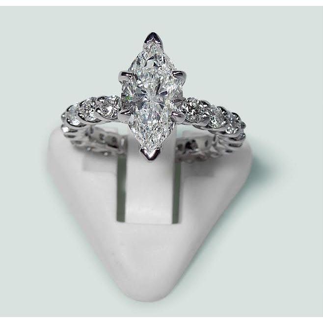 Marquise And Round Diamond Engagement Ring 2.75 Carats White Gold 14K - Engagement Ring-harrychadent.ca