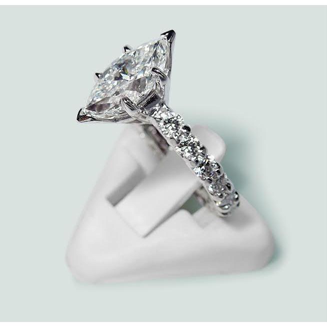 Marquise And Round Diamond Engagement Ring 2.75 Carats White Gold 14K - Engagement Ring-harrychadent.ca