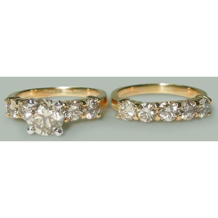 3.51 Ct Round Diamonds Engagement Ring Band Set Yellow Gold - Engagement Ring Set-harrychadent.ca