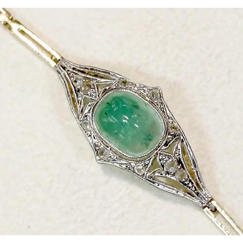 Jade Bracelet Round Diamond Bezel Set 6.50 Carats Two Tone Gold 14K - Gemstone Bracelet-harrychadent.ca