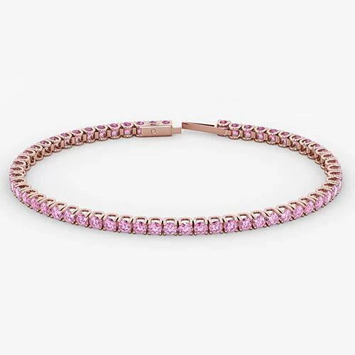 Pink Sapphire Tennis Bracelet Rose Gold 14K 5.90 Carats Jewelry - Gemstone Bracelet-harrychadent.ca