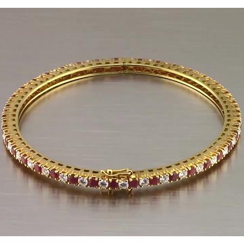 Ruby And Diamond Tennis Bangle 12.54 Carats Yellow Gold New - Gemstone Bracelet-harrychadent.ca