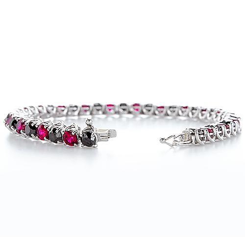 Ruby & Black Diamond Tennis Bracelet Prong Set 11.70 Carats - Gemstone Bracelet-harrychadent.ca