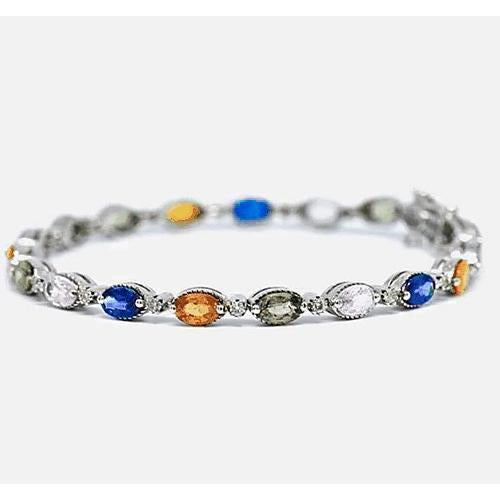 Sapphire Prong Set Tennis Bracelet 14.50 Carats Stones White Gold 14K - Gemstone Bracelet-harrychadent.ca