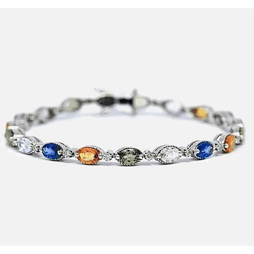 Sapphire Prong Set Tennis Bracelet 14.50 Carats Stones White Gold 14K - Gemstone Bracelet-harrychadent.ca