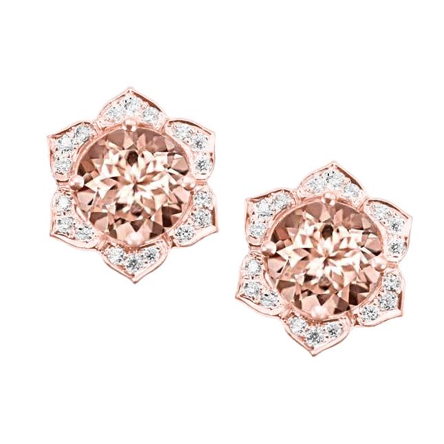 11.20 Ct Big Morganite With Diamonds Lady Studs Earring 14K Gold - Gemstone Earring-harrychadent.ca