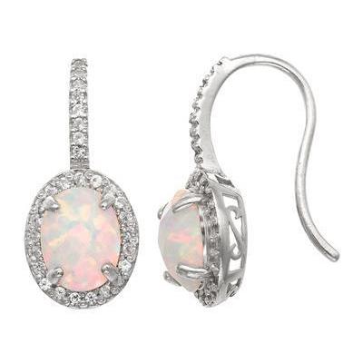 13 Ct Prong Set Opal And Diamonds Dangle Earrings White Gold 14K - Gemstone Earring-harrychadent.ca