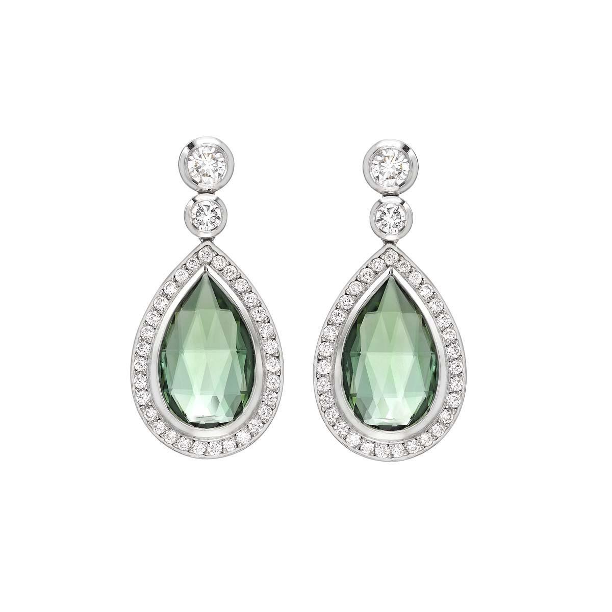 15.66 Ct Green Tourmaline Diamond Drop Dangle Earring - Gemstone Earring-harrychadent.ca
