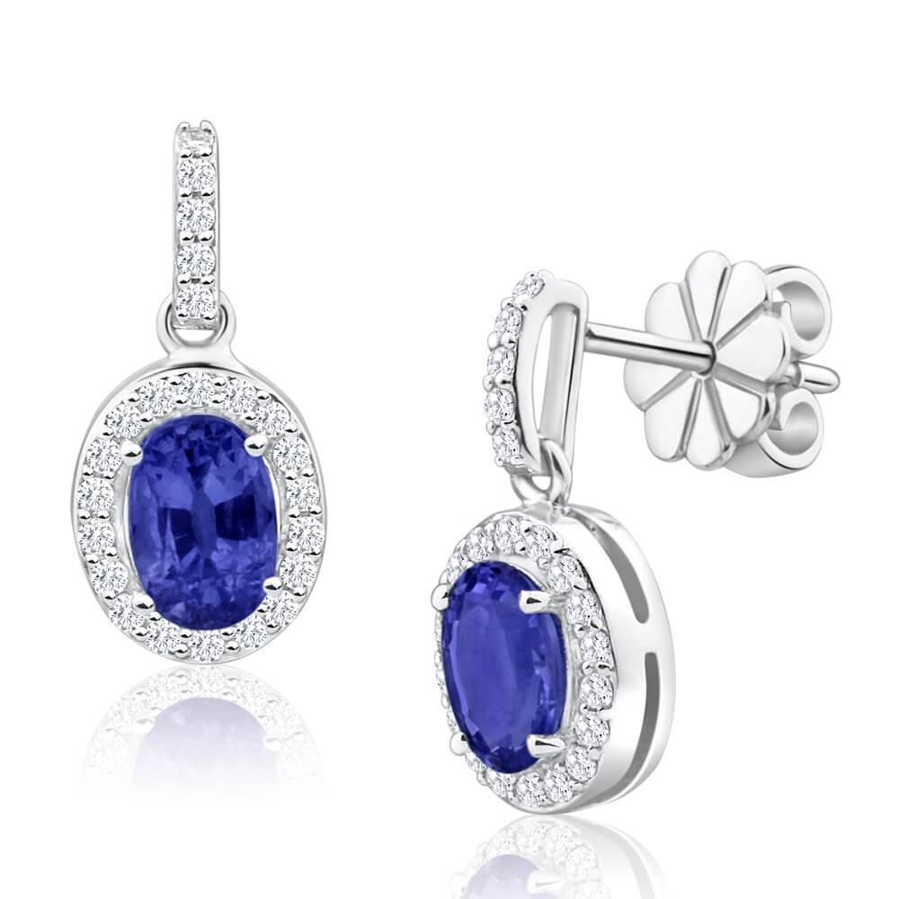 2.96 Ct Ceylon Sapphire With Diamond Dangle Earring White Gold 14K - Gemstone Earring-harrychadent.ca