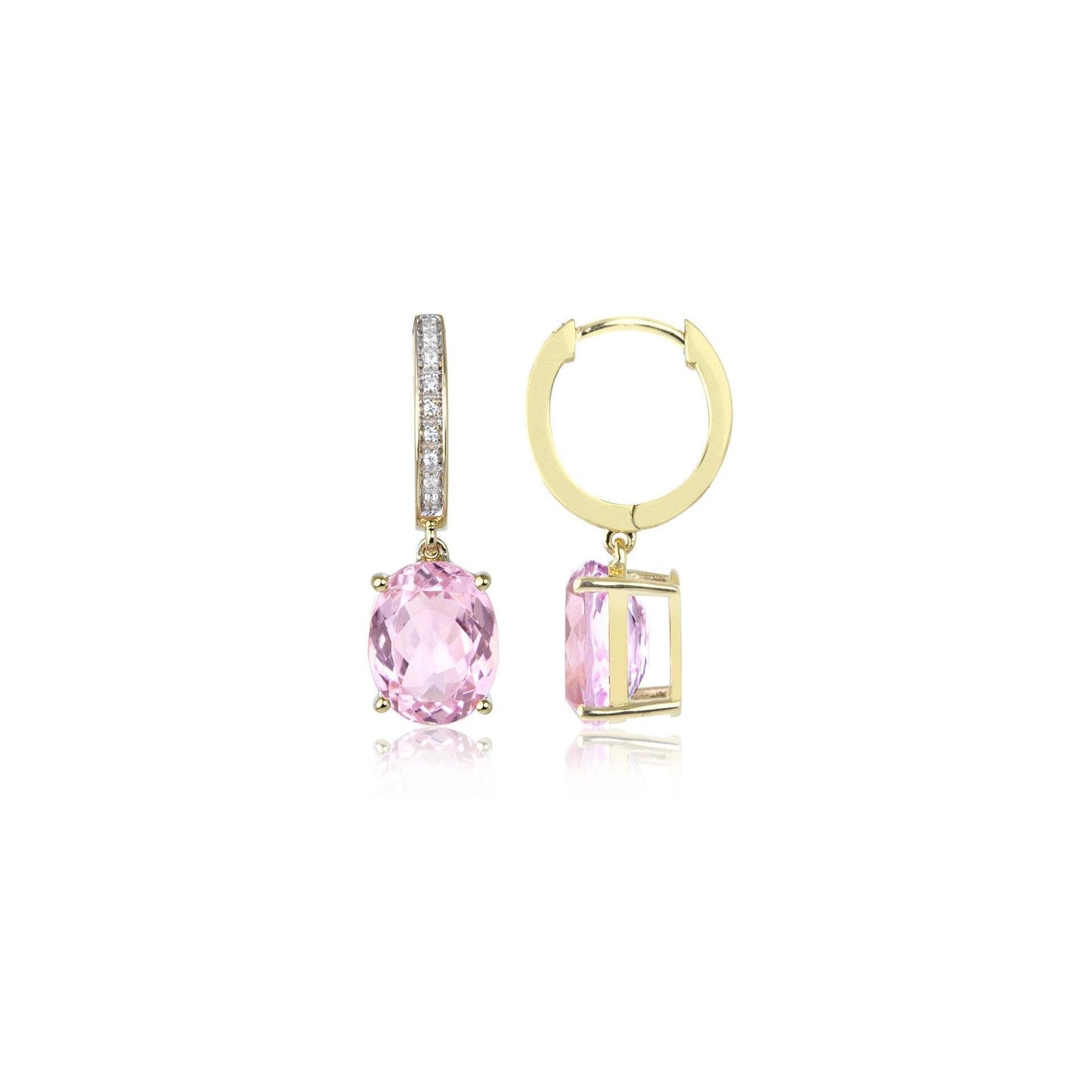 26.50 Carats Kunzite With Diamonds Dangle Earrings Yellow Gold - Gemstone Earring-harrychadent.ca