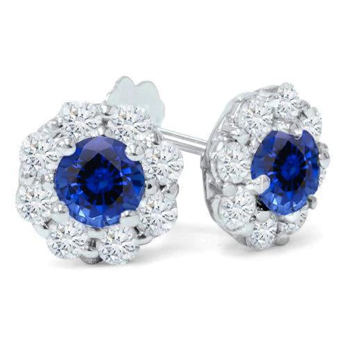 3.50 Ct Round Ceylon Sapphire Diamond Stud Earrings White Gold 14K - Gemstone Earring-harrychadent.ca