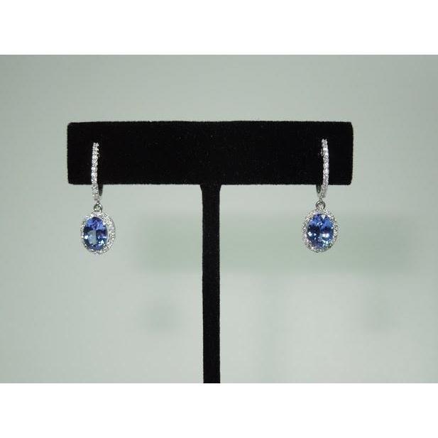 3.64 Carat Oval Tanzanite & Round Diamonds Dangle Hoop Earrings - Gemstone Earring-harrychadent.ca