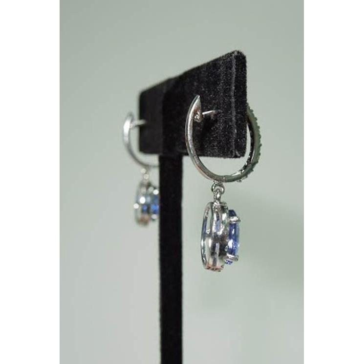 3.64 Carat Oval Tanzanite & Round Diamonds Dangle Hoop Earrings - Gemstone Earring-harrychadent.ca