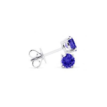 3 Carats Prong Set Round Cut Tanzanite Studs Earrings White Gold 14K - Gemstone Earring-harrychadent.ca