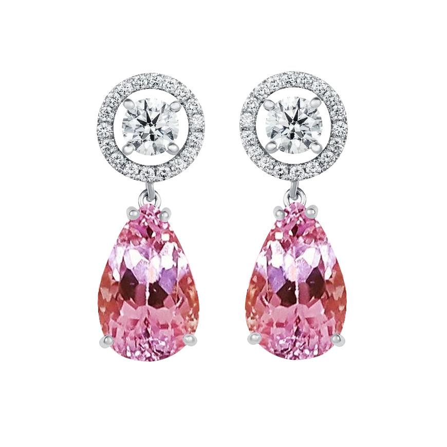 33.50 Ct Pink Kunzite And Diamonds Lady Dangle Earrings 14K Gold - Gemstone Earring-harrychadent.ca