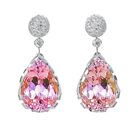 37.30 Ct Pink Kunzite With Diamonds Dangle Earrings 14K - Gemstone Earring-harrychadent.ca