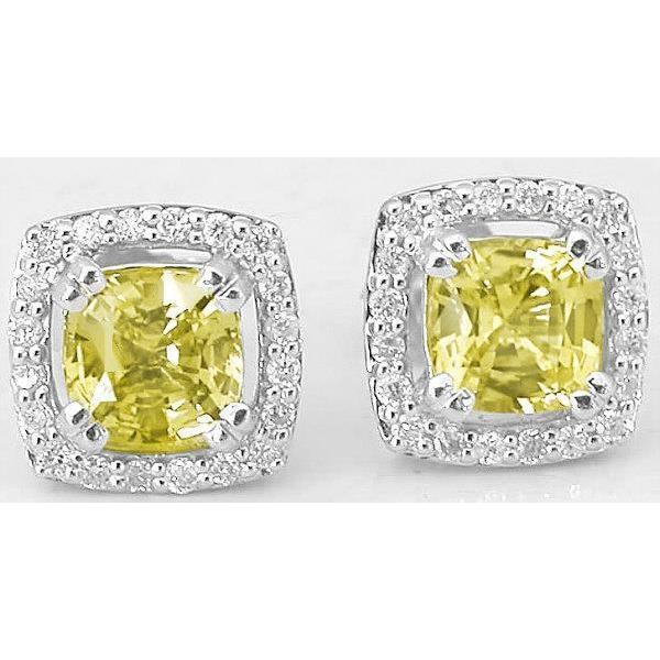 4.50 Ct. Cushion Yellow Sapphire Studs Earrings Gold White 14K - Gemstone Earring-harrychadent.ca