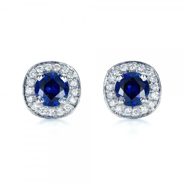 4.70 Ct Sapphire And Diamonds Halo Studs Earring White Gold - Gemstone Earring-harrychadent.ca