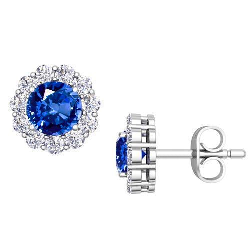 5.20 Carats Sapphire & Diamond Stud Halo Earring White Gold 14K - Gemstone Earring-harrychadent.ca