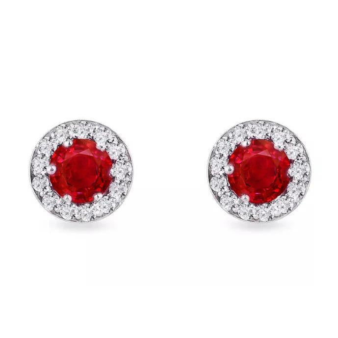 5.50 Ct. Round Red Ruby And Diamonds Studs Earrings White Gold 14K - Gemstone Earring-harrychadent.ca