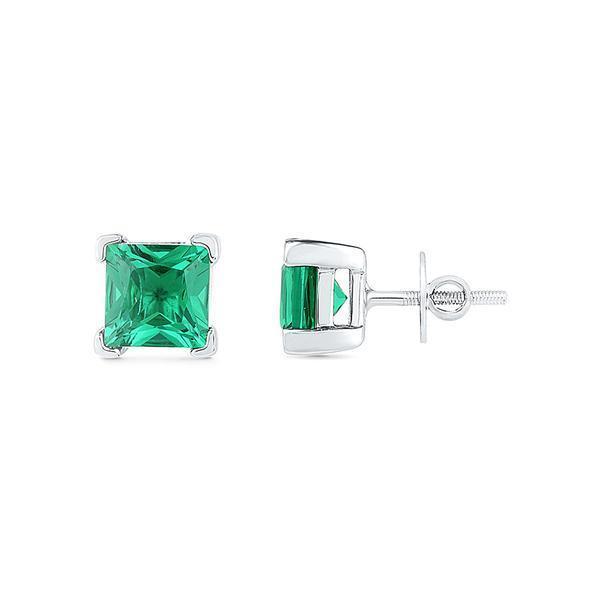 6 Ct Princess Cut Green Emerald Stud Earrings - Gemstone Earring-harrychadent.ca