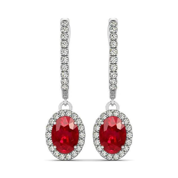 7.06 Carats Ruby And Diamond Ladies Dangle Earring 14K White Gold - Gemstone Earring-harrychadent.ca