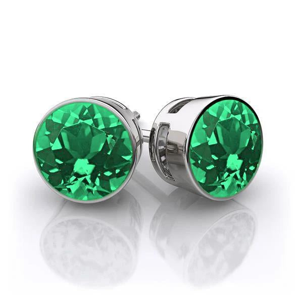 8 Ct Bezel Set Green Emerald Stud Earrings 14K White Gold - Gemstone Earring-harrychadent.ca