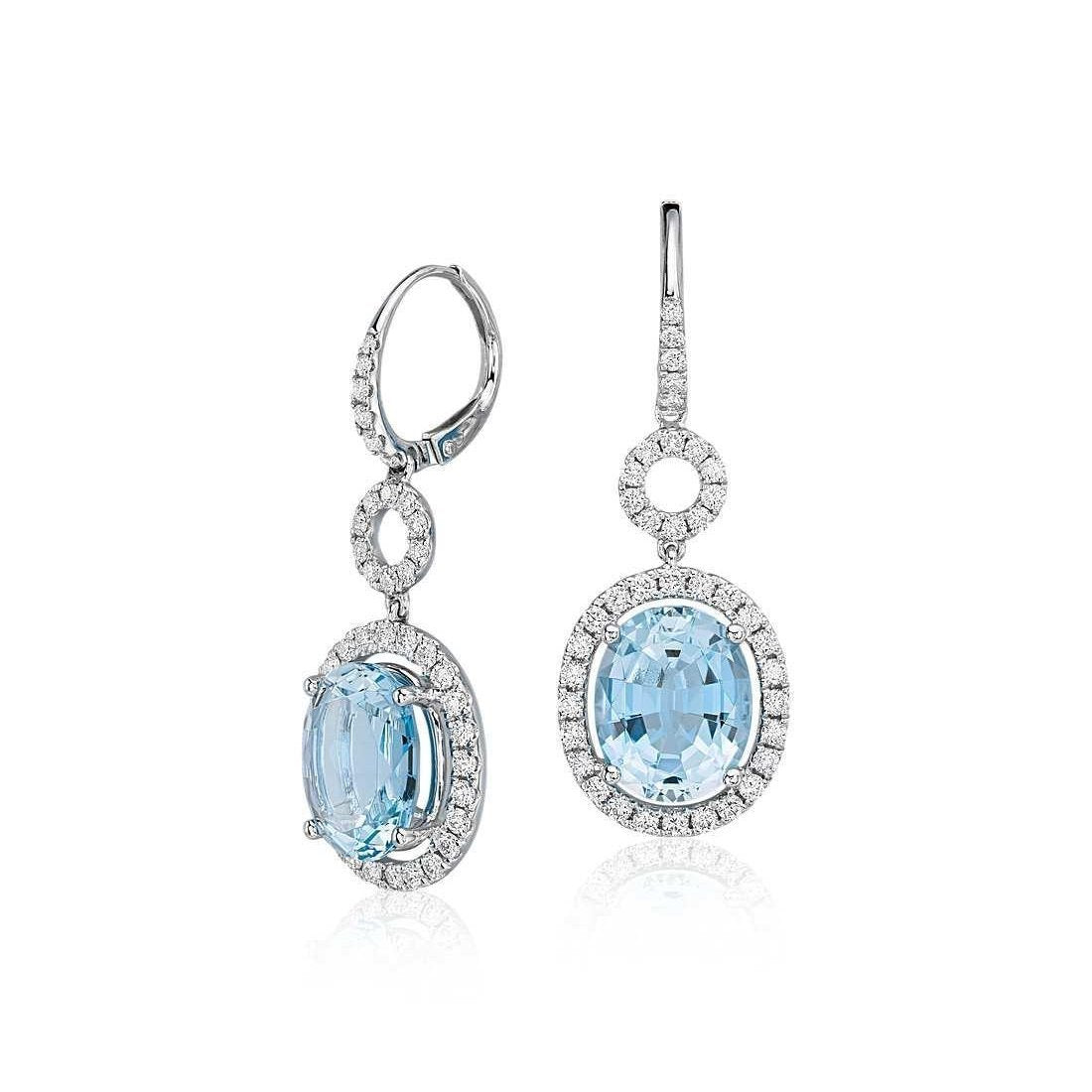 8 Ct Lady Dangle Earrings Blue Aquamarine With Diamonds Gold 14K - Gemstone Earring-harrychadent.ca