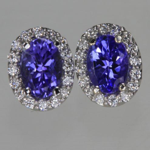 Blue Tanzanite And Diamond 5.70 Carats Ladies Stud Earrings Halo - Gemstone Earring-harrychadent.ca