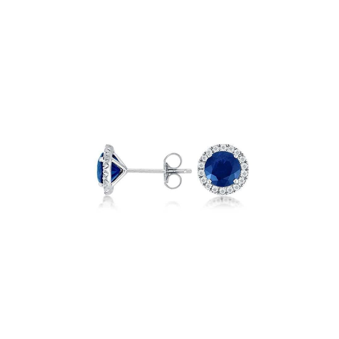 Diamond Studs Earrings Ceylon Sapphire 3.10 Carats White Gold 14K - Gemstone Earring-harrychadent.ca