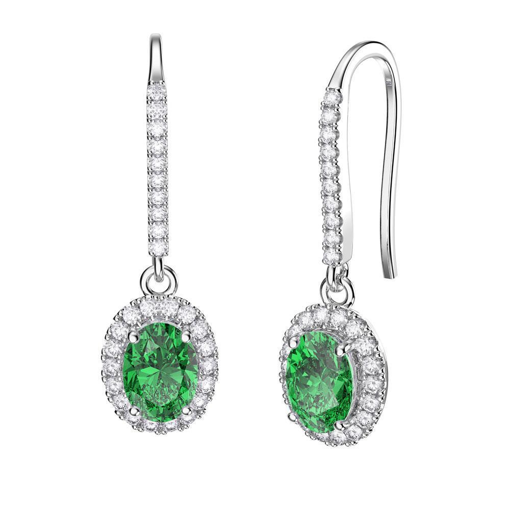 Green Emerald Lady Dangle Earrings 6.50 Carats White Gold 14K - Gemstone Earring-harrychadent.ca
