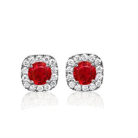 Halo Stud Ruby And Diamonds Earrings 5.70 Carats 14K White Gold - Gemstone Earring-harrychadent.ca