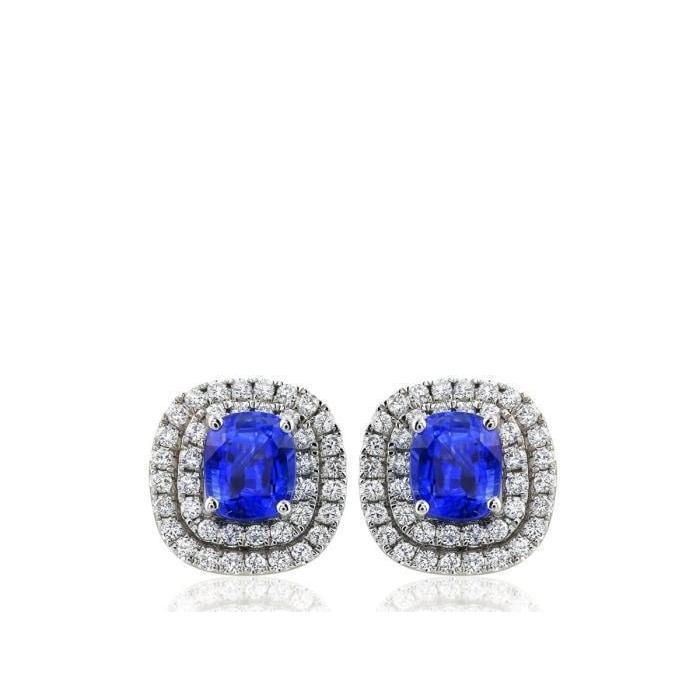 Halo Studs Earrings Ceylon Sapphire With Diamonds 3.90 Carats New - Gemstone Earring-harrychadent.ca