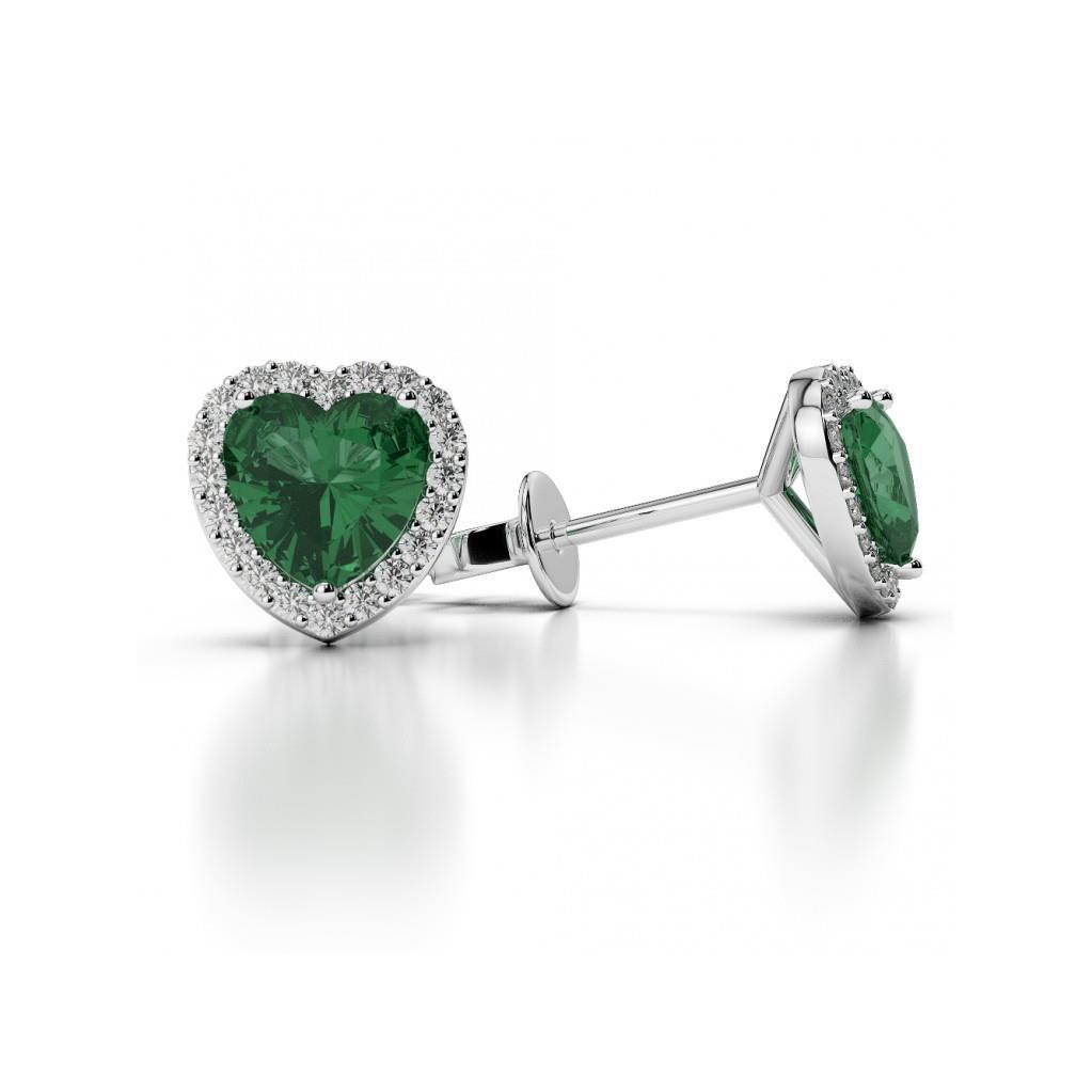 Heart Cut 4.40 Ct Green Emerald With Diamonds Studs Halo Earrings Gold - Gemstone Earring-harrychadent.ca