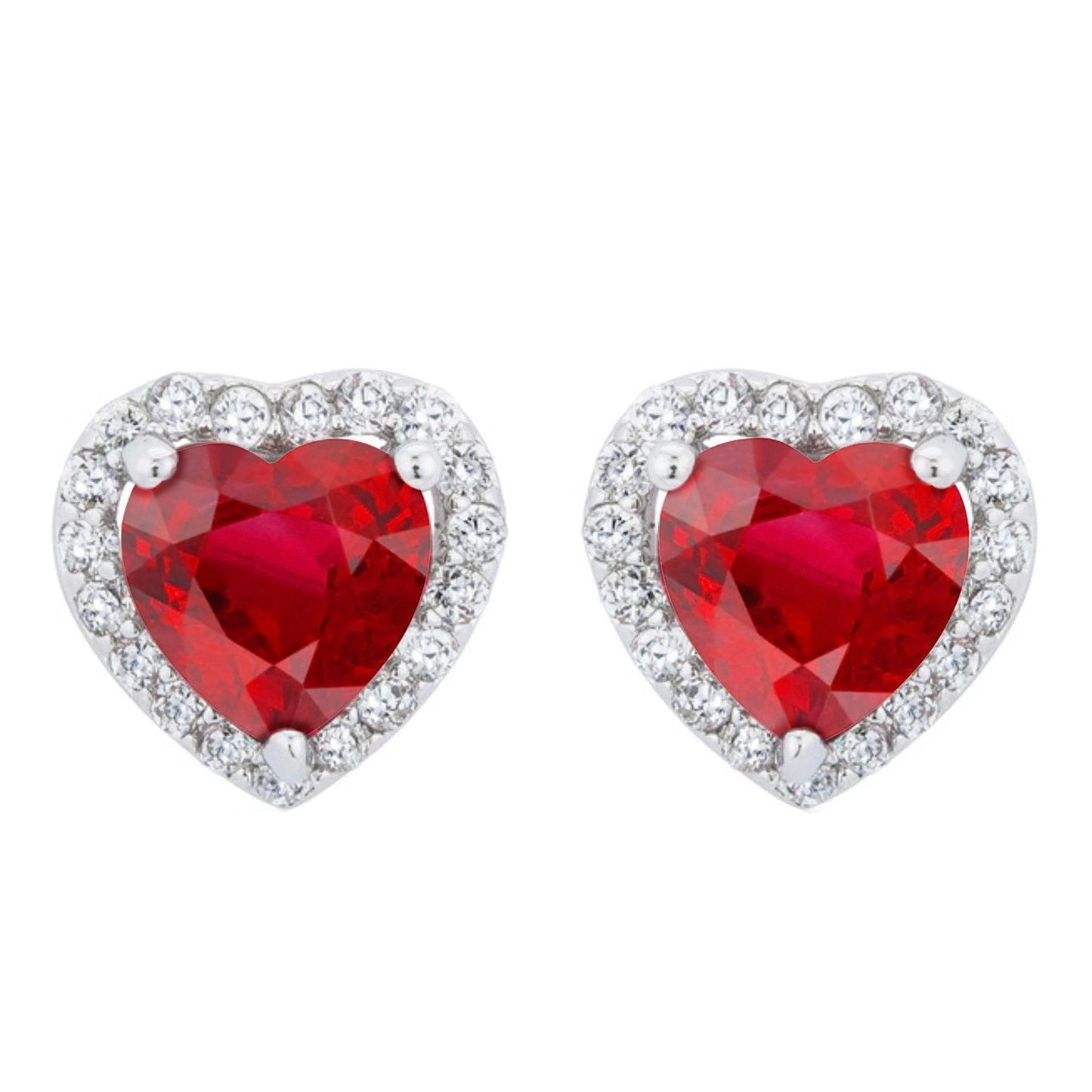 Heart Ruby With Round Diamonds 6 Carats Studs Earrings White Gold - Gemstone Earring-harrychadent.ca