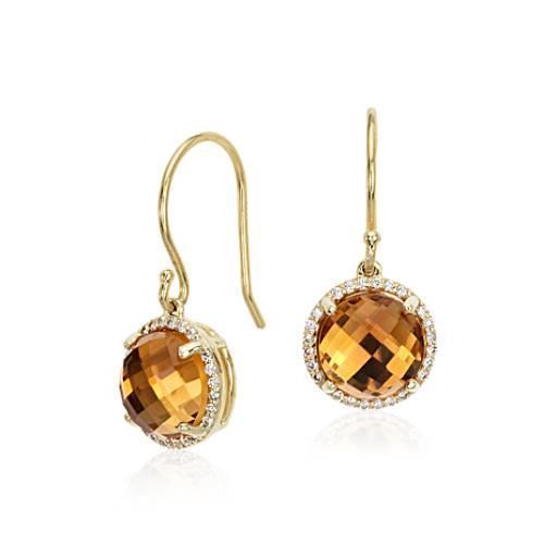 Ladies Dangle Earrings 30.48 Ct Citrine With Diamonds Yellow Gold 14K - Gemstone Earring-harrychadent.ca