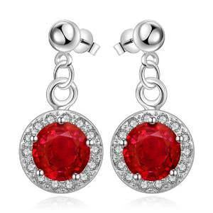 Ladies Dangle Earrings 6.70 Carats Round Cut Ruby With Diamonds - Gemstone Earring-harrychadent.ca